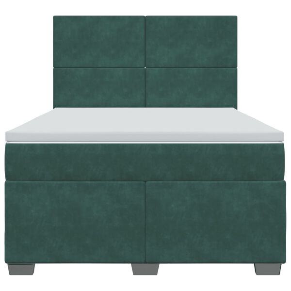 vidaXL Κρεβάτι Boxspring με Στρώμα Σκούρο Πράσινο 160x200εκ. Βελούδινο