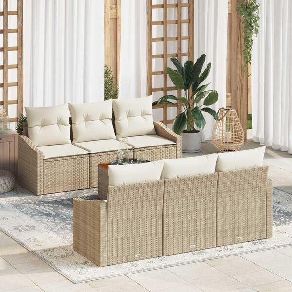 vidaXL Σετ Καναπέ Κήπου με μαξιλάρι 7 pcs Μπεζ Πολυ ράταν