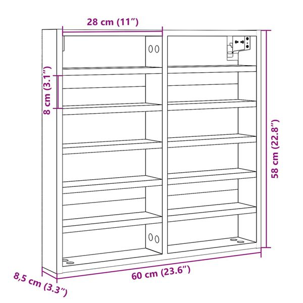 vidaXL Ραφιέρα Μαύρη 60x8,5x58 εκ. από Επεξεργασμένο Ξύλο