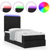 vidaXL Οθωμανικό κρεβάτι με στρώμα & LEDs Μαύρο ύφασμα 90x190cm