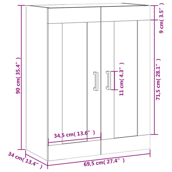 vidaXL Ντουλάπι Τοίχου Καπνιστή Δρυς 69,5 x 34 x 90 εκ. Επεξεργ. Ξύλο