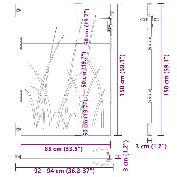 vidaXL Πύλη Κήπου Μαύρο 105 x 150 cm Ατσάλι με Επικάλυψη Πούδρας