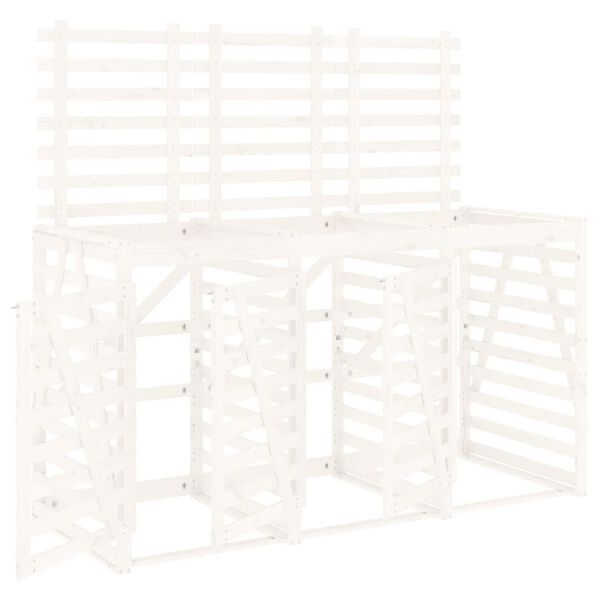 vidaXL Αποθήκευση Τροχήλατου Κάδου Τριπλή Λευκή από Μασίφ Ξύλο Πεύκου