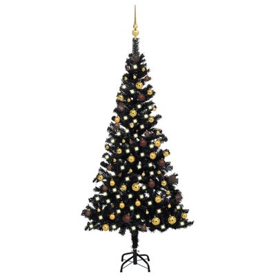 vidaXL Χριστουγεν. Δέντρο Προφωτισμένο Τεχνητό Μπάλες Μαύρο 180εκ