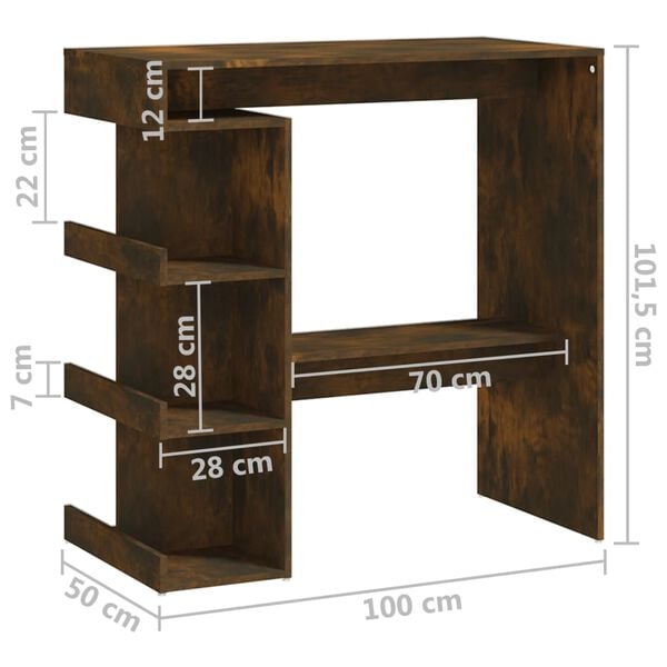 vidaXL Τραπέζι Μπαρ με Ράφια Καπνιστή Δρυς 100x50x101,5 εκ. Επεξ. Ξύλο