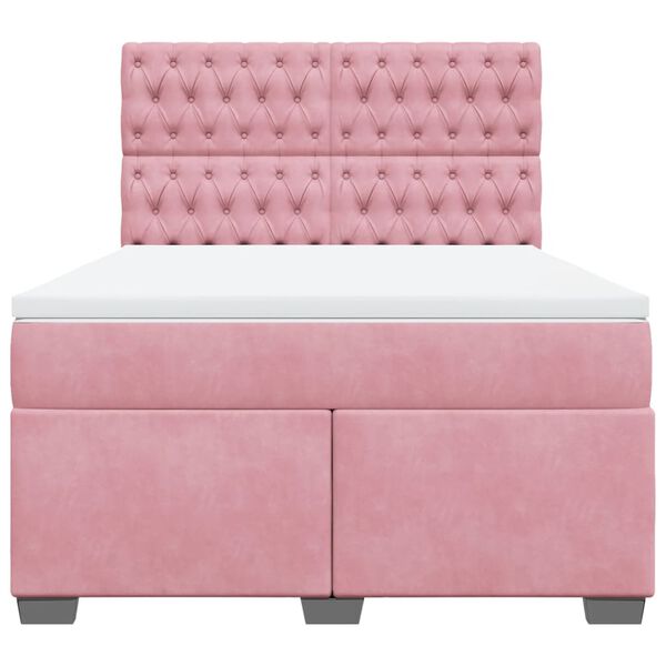 vidaXL Κρεβάτι Boxspring με Στρώμα Ροζ 160x200 εκ. Βελούδινο