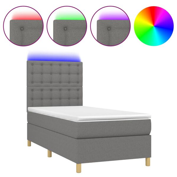 vidaXL &Kappa;&rho;&epsilon;&beta;ά&tau;&iota; Boxspring &mu;&epsilon; &Sigma;&tau;&rho;ώ&mu;&alpha; & LED &Sigma;&kappa;.&Gamma;&kappa;&rho;&iota; 90x200 &epsilon;&kappa;. &Upsilon;&phi;&alpha;&sigma;&mu;ά&tau;&iota;&nu;&omicron;