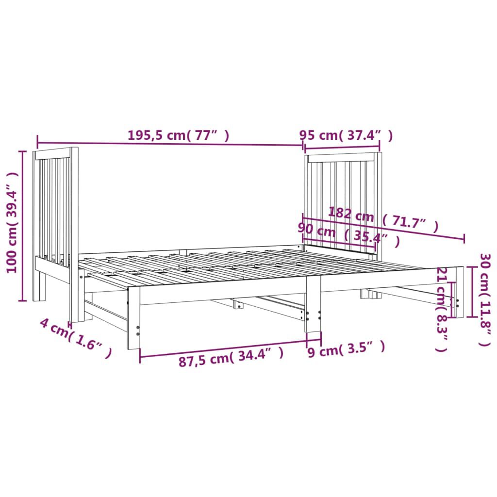 vidaXL Καναπές Κρεβάτι Συρόμενος 2x(90x190) εκ. Μασίφ Ξύλο Πεύκου