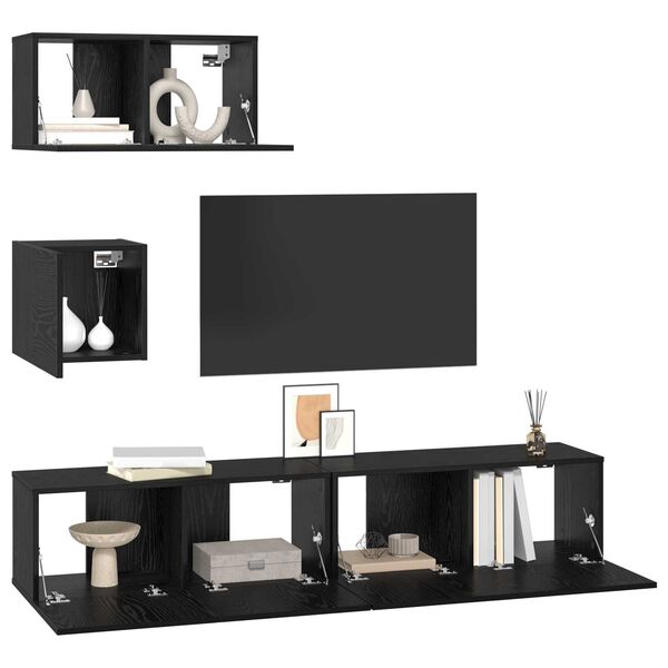 vidaXL Σετ TV Άλλο με αποθήκευση με πόρτα 4 pcs Μαύρη Δρυς 80 x 30 x 30 εκ.