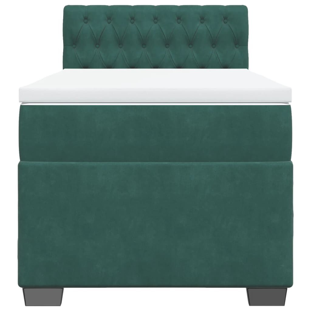 vidaXL Κρεβάτι Boxspring με Στρώμα Σκούρο Πράσινο 100x200εκ. Βελούδινο