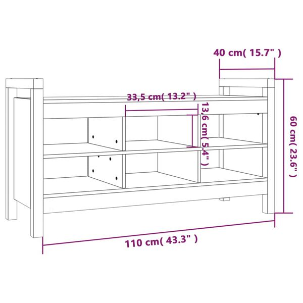 vidaXL Παγκάκι Χολ Μαύρο 110x40x60 εκ. από Μασίφ Ξύλο Πεύκου