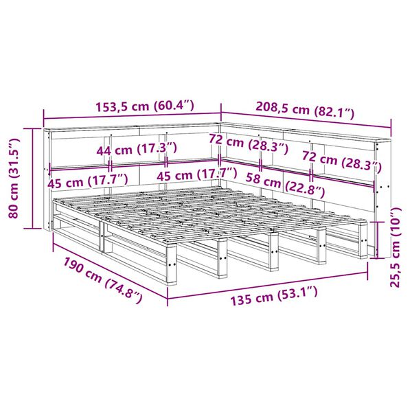 vidaXL Κρεβάτι Βιβλιοθήκη Χωρίς Στρώμα Λευκό 135x190 εκ Μασίφ Πεύκο