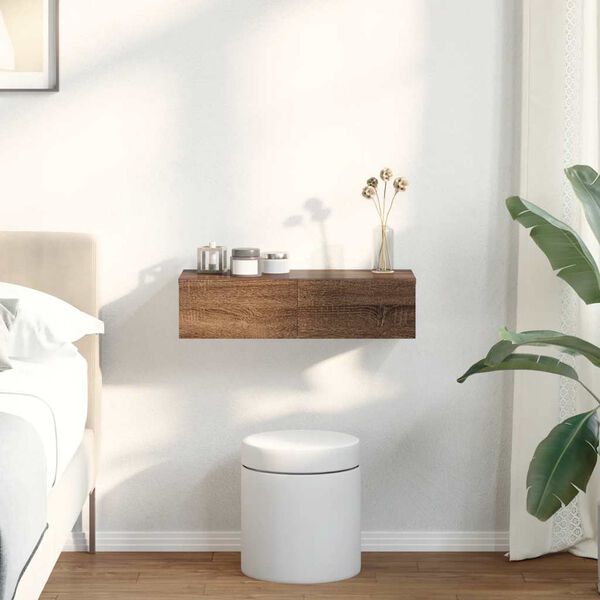 vidaXL Ράφι τοίχου με συρτάρια καφέ δρυς 60x26,5x15 cm Ξύλο μηχανής