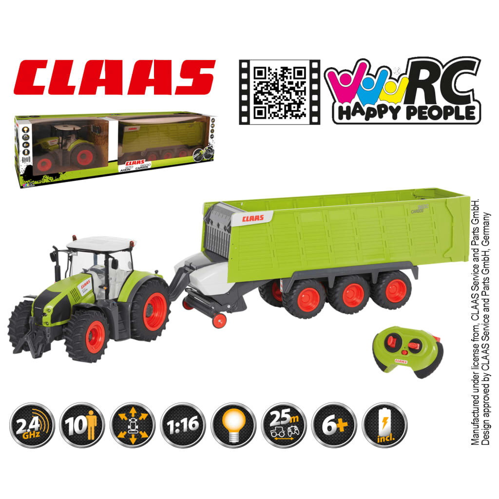 CLAAS Τρακτέρ Τηλεκατευθυνόμενο με Τρέιλερ AXION870 & CARGOS9600 1:16