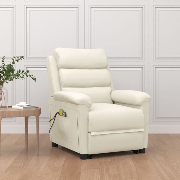 vidaXL Πολυθρόνα Μασάζ με Ανύψωση Κρεμ Βελούδινη