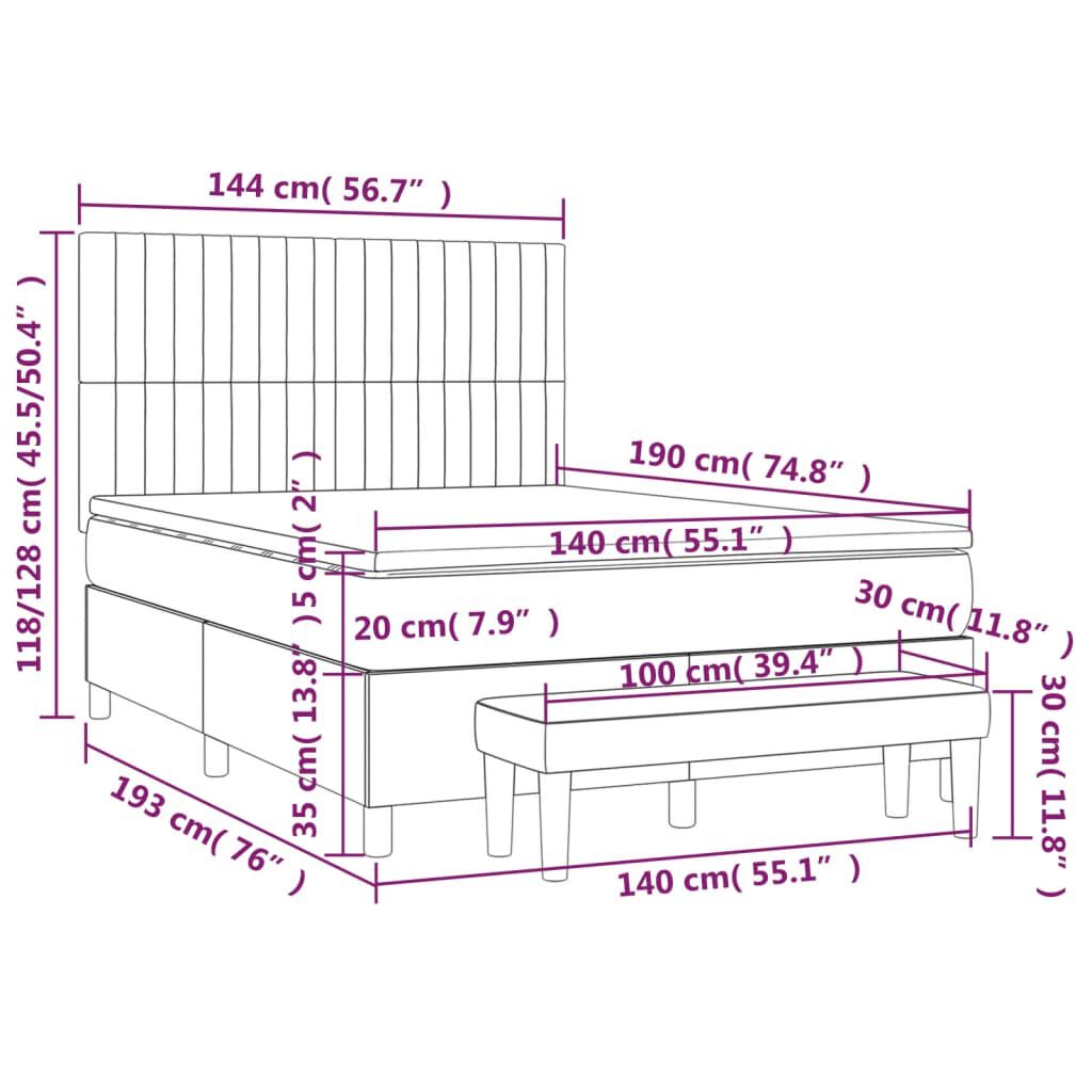 vidaXL Κρεβάτι Boxspring με Στρώμα Σκούρο Καφέ 140x190 εκ. Υφασμάτινο
