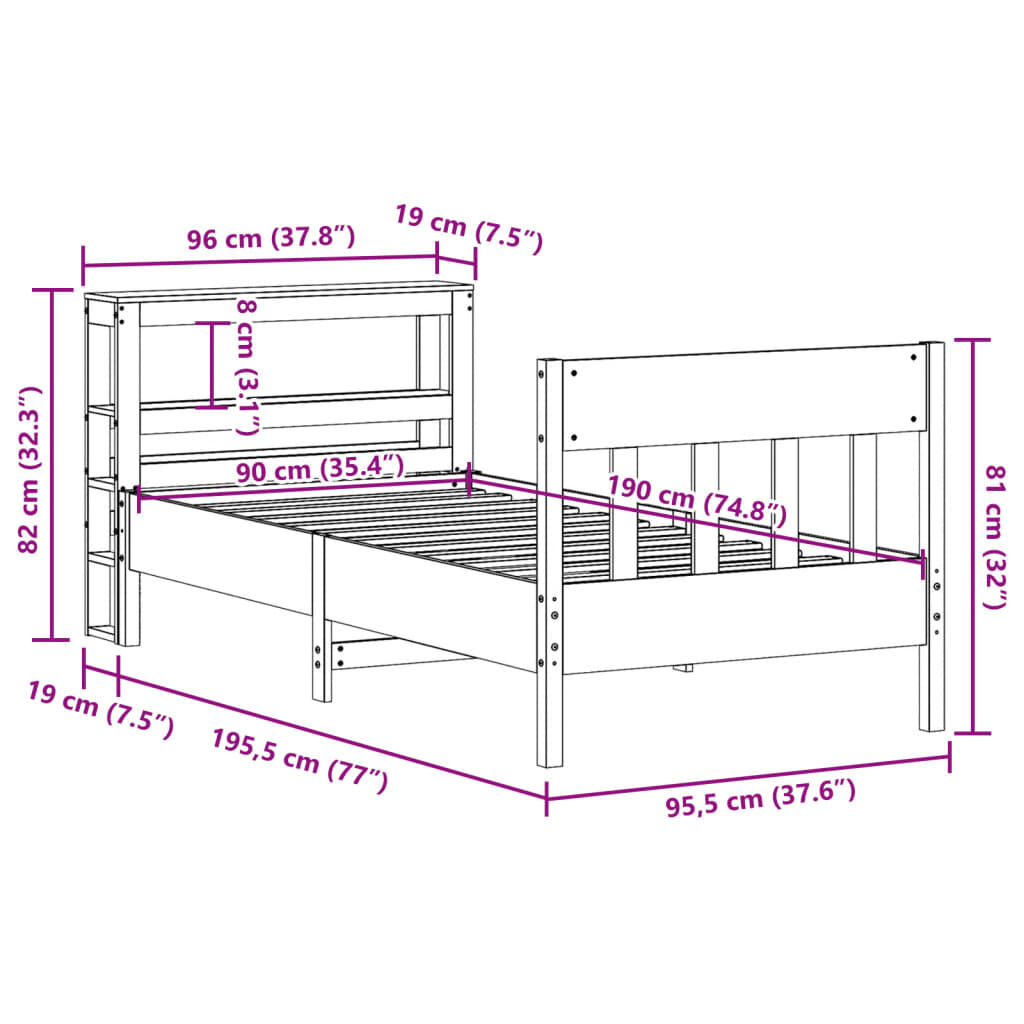 vidaXL Σκελετός Κρεβ. Χωρίς Στρώμα Καφέ Κεριού 90x190 εκ Μασίφ Πεύκο