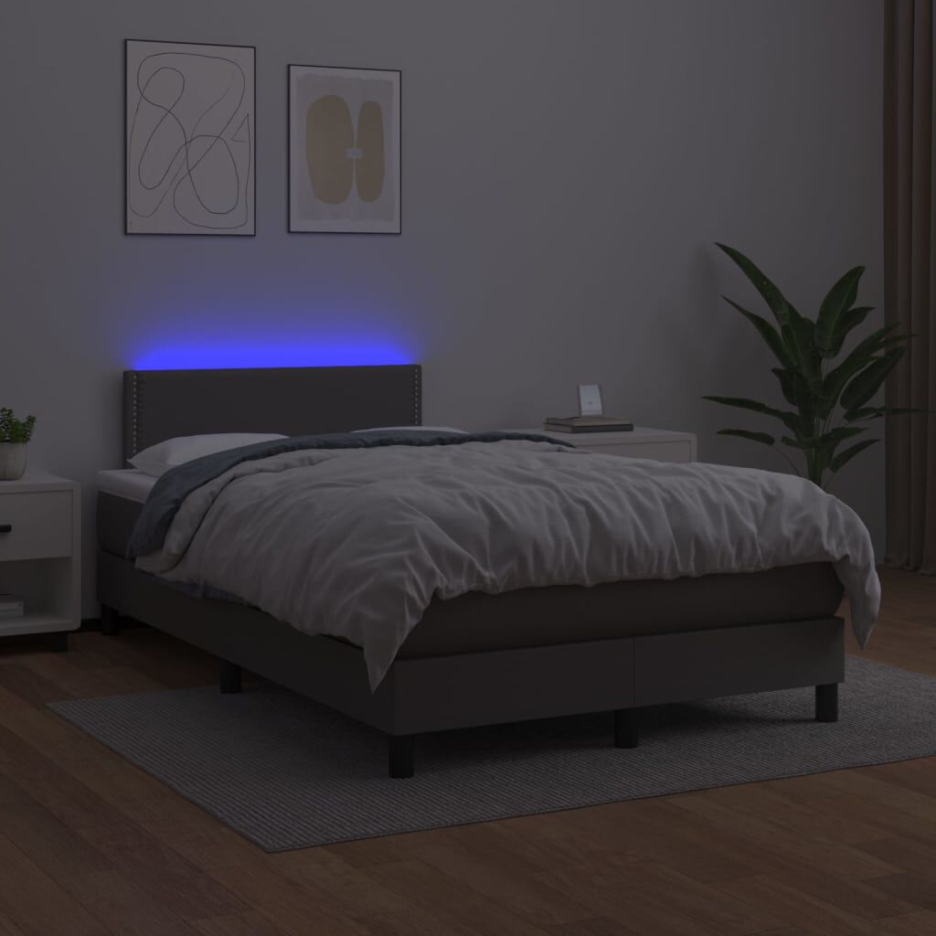 vidaXL Κρεβάτι Boxspring με Στρώμα & LED Γκρι 120x200 εκ. Συνθ. Δέρμα