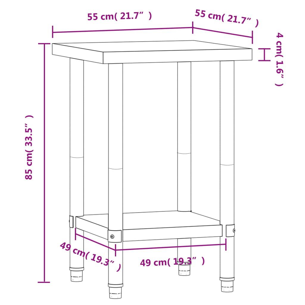 vidaXL Πάγκος Εργασίας Κουζίνας 55x55x85 εκ. από Ανοξείδωτο Ατσάλι
