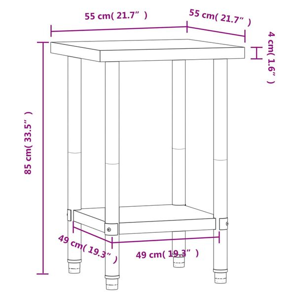 vidaXL Πάγκος Εργασίας Κουζίνας 55x55x85 εκ. από Ανοξείδωτο Ατσάλι