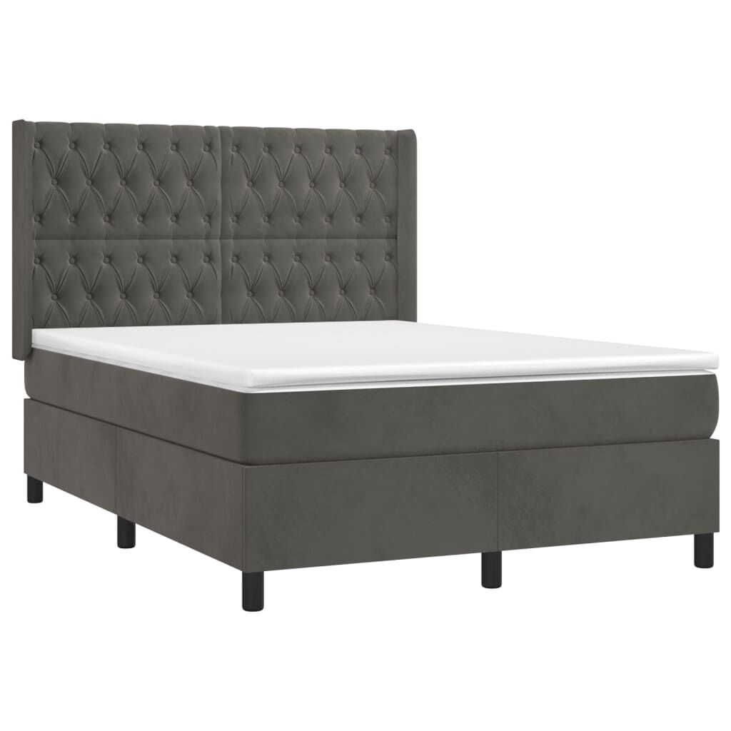 vidaXL Κρεβάτι Boxspring με Στρώμα Σκούρο Γκρι 140x190 εκ. Βελούδινο