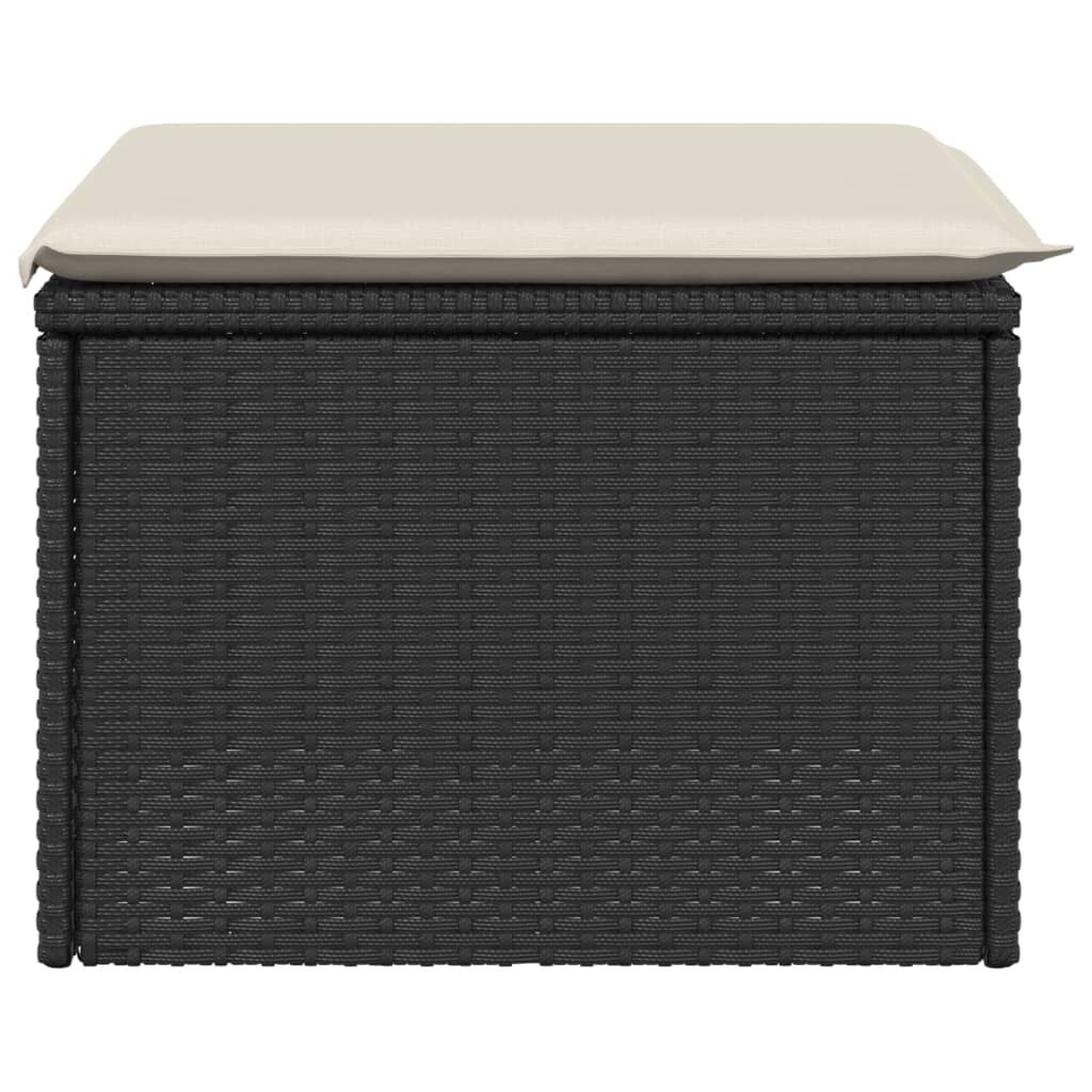 vidaXL Υποπόδιο Κήπου Μαύρο 55x55x37 εκ. Συνθετικό Ρατάν με Μαξιλάρι
