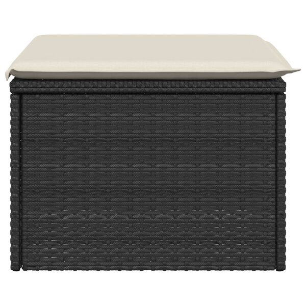 vidaXL Υποπόδιο Κήπου Μαύρο 55x55x37 εκ. Συνθετικό Ρατάν με Μαξιλάρι