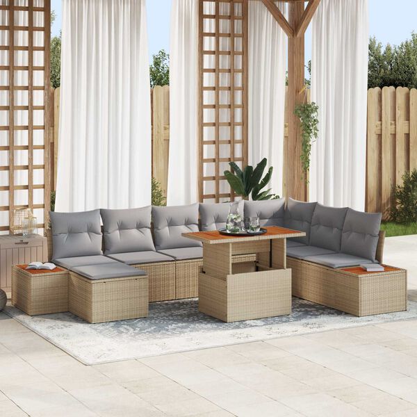 vidaXL Σετ Καναπέ Κήπου με αποθήκευση 9 pcs Μπεζ Πολυ ράταν