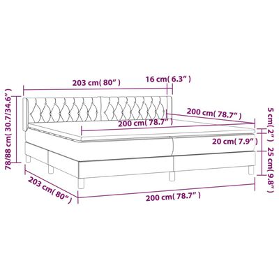 vidaXL Κρεβάτι Boxspring με Στρώμα Σκούρο Γκρι 200x200 εκ. Υφασμάτινο