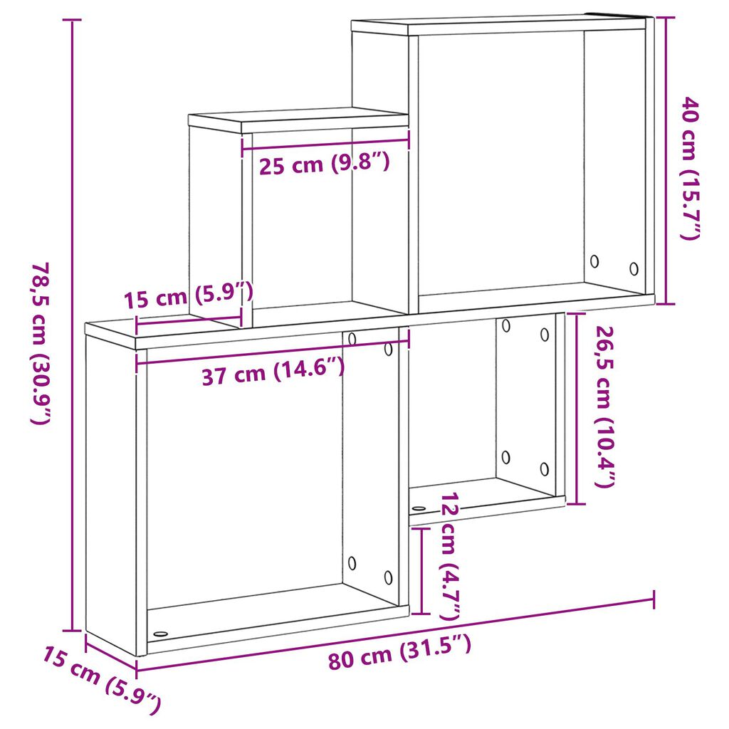 vidaXL Ντουλάπα Τοίχου Μαύρο Δρυς 80x15x78,5 εκ Από Επεξεργασμένο Ξύλο