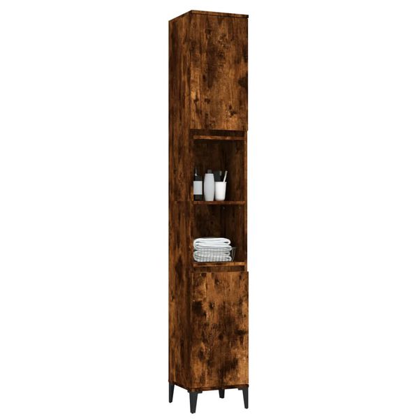 vidaXL Ντουλάπι Μπάνιου Καπνιστή Δρυς 30x30x190 εκ. Επεξεργασμένο Ξύλο