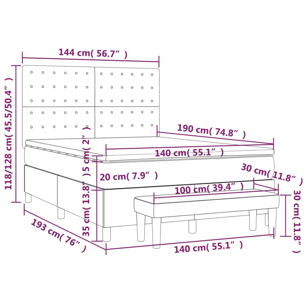 vidaXL Κρεβάτι Boxspring με Στρώμα Μαύρο 140x190 εκ. Υφασμάτινο