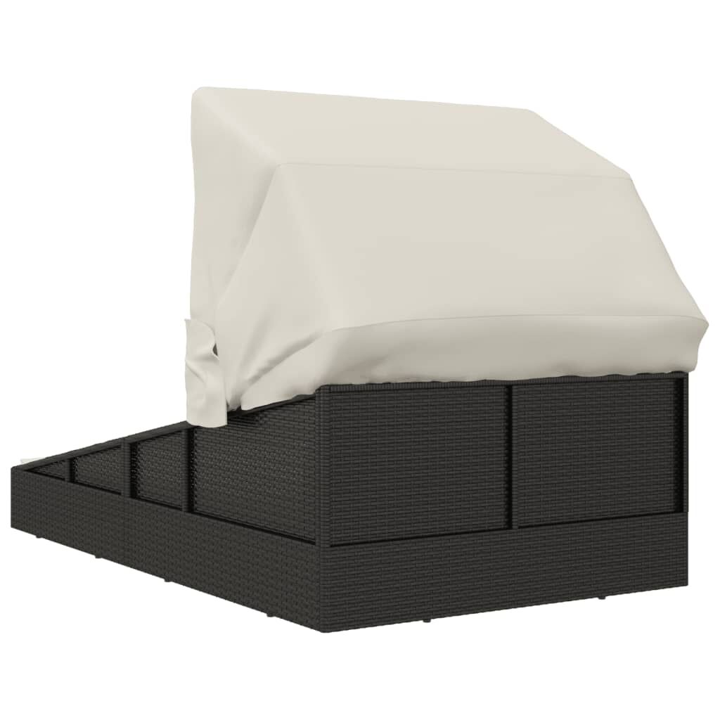 vidaXL Ξαπλώστρα με Πτυσσόμενη Οροφή Μαύρη 200x114x128 εκ. Συνθ. Ρατάν