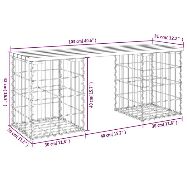 vidaXL Πάγκος Κήπου Συρματοκιβώτιο 103x31x42 εκ. Μασίφ Ψευδοτσούγκα