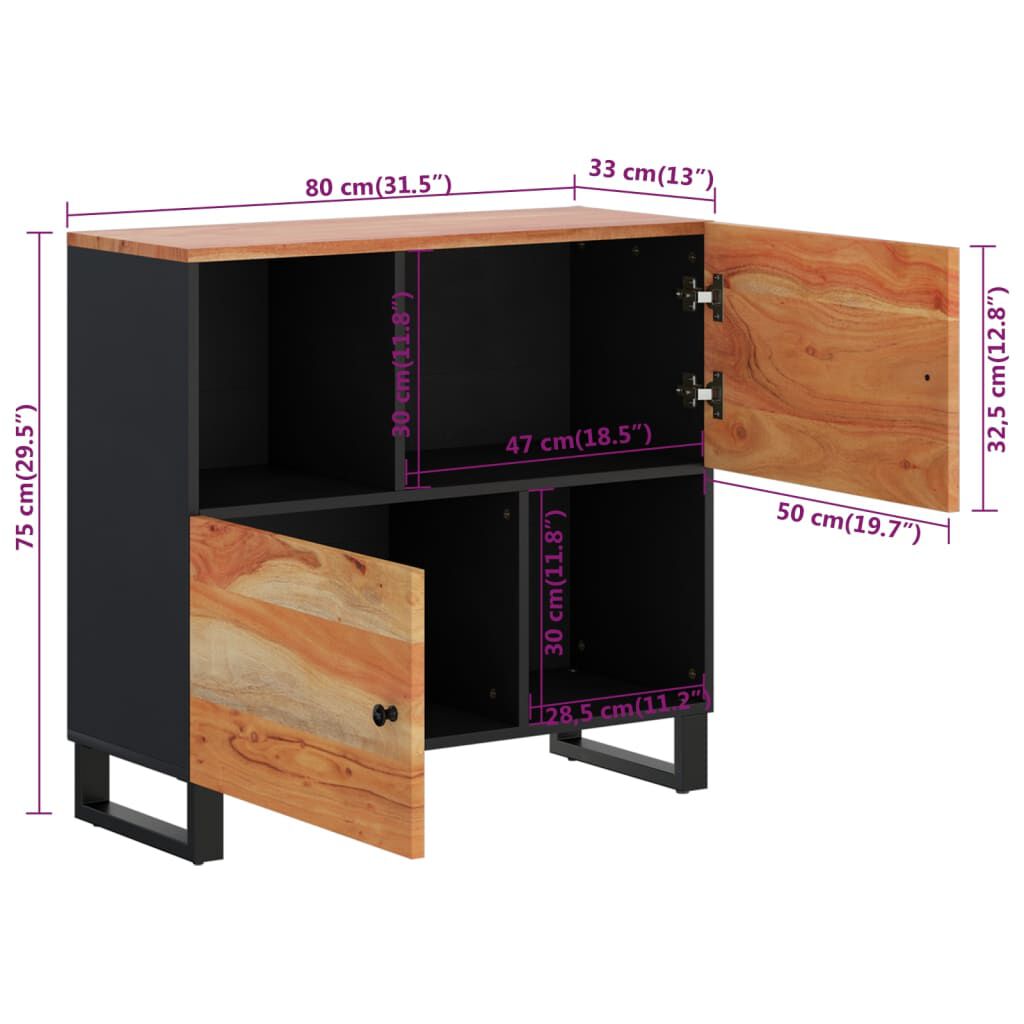 vidaXL Ντουλάπι με 2 Πόρτες 80 x 33 x 75 εκ. από Μασίφ Ξύλο Ακακίας