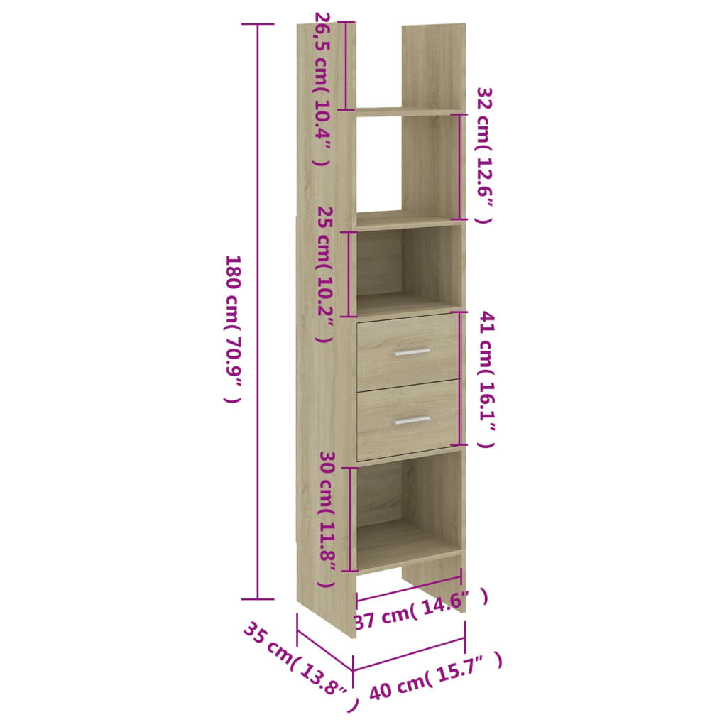 vidaXL Βιβλιοθήκη Χρώμα Sonoma Δρυς 40 x 35 x 180 εκ. από Επεξ. Ξύλο