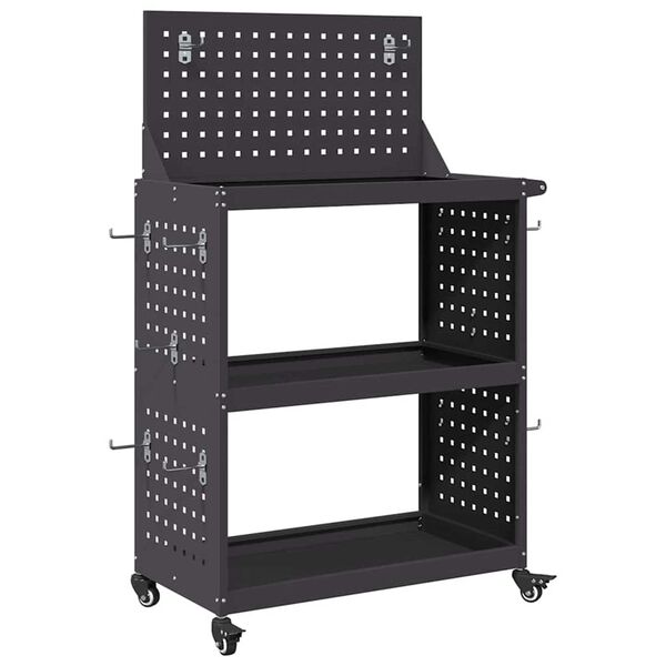 vidaXL Καρότσι εργαλείων με ράφι Μαύρο 65 x 35 x 111 εκ Κρύα χάλυβας