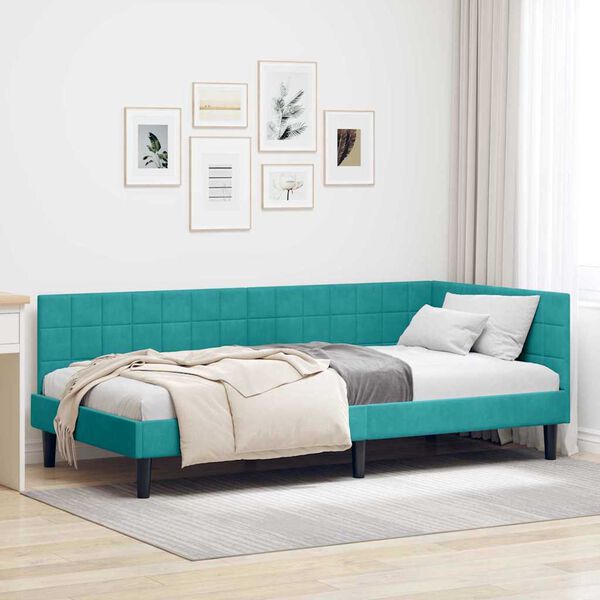 vidaXL Κρεβάτι Γωνίας με κεφαλάρι Τιρκουάζ 90 x 190 cm Βελούδο