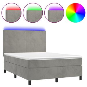 vidaXL Κρεβάτι Boxspring με Στρώμα & LED Αν.Γκρι 140x200 εκ. Βελούδινο