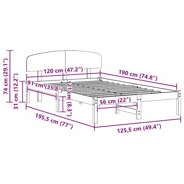 vidaXL Σκελετός Κρεβατιού Λευκό 120 x 190 cm Μασίφ ξύλο πεύκου