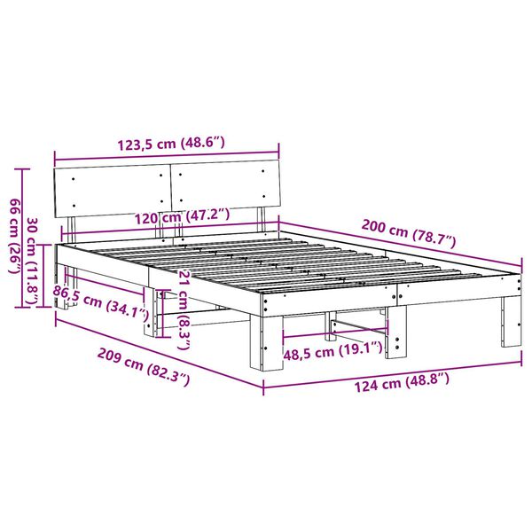 vidaXL Κρεβάτι με Κεφαλάρι Λευκό 120x200 εκ. Μασίφ ξύλο πεύκου
