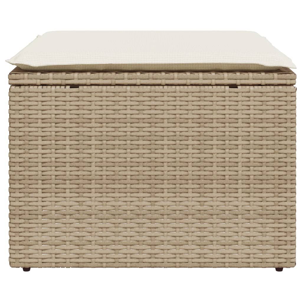vidaXL Υποπόδιο Κήπου Μπεζ 55x55x37 εκ. Συνθετικό Ρατάν με Μαξιλάρι