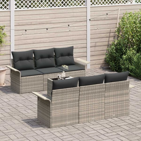 vidaXL Σετ Καναπέ Κήπου 7 pcs Ανοιχτό γκρι Πολυ ράταν