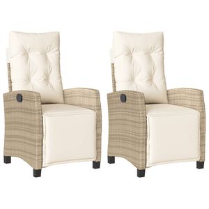 vidaXL Καρέκλες Κήπου Ανακλινόμενες 2 τεμ. Μπεζ Συνθ. Ρατάν & Υποπόδιο