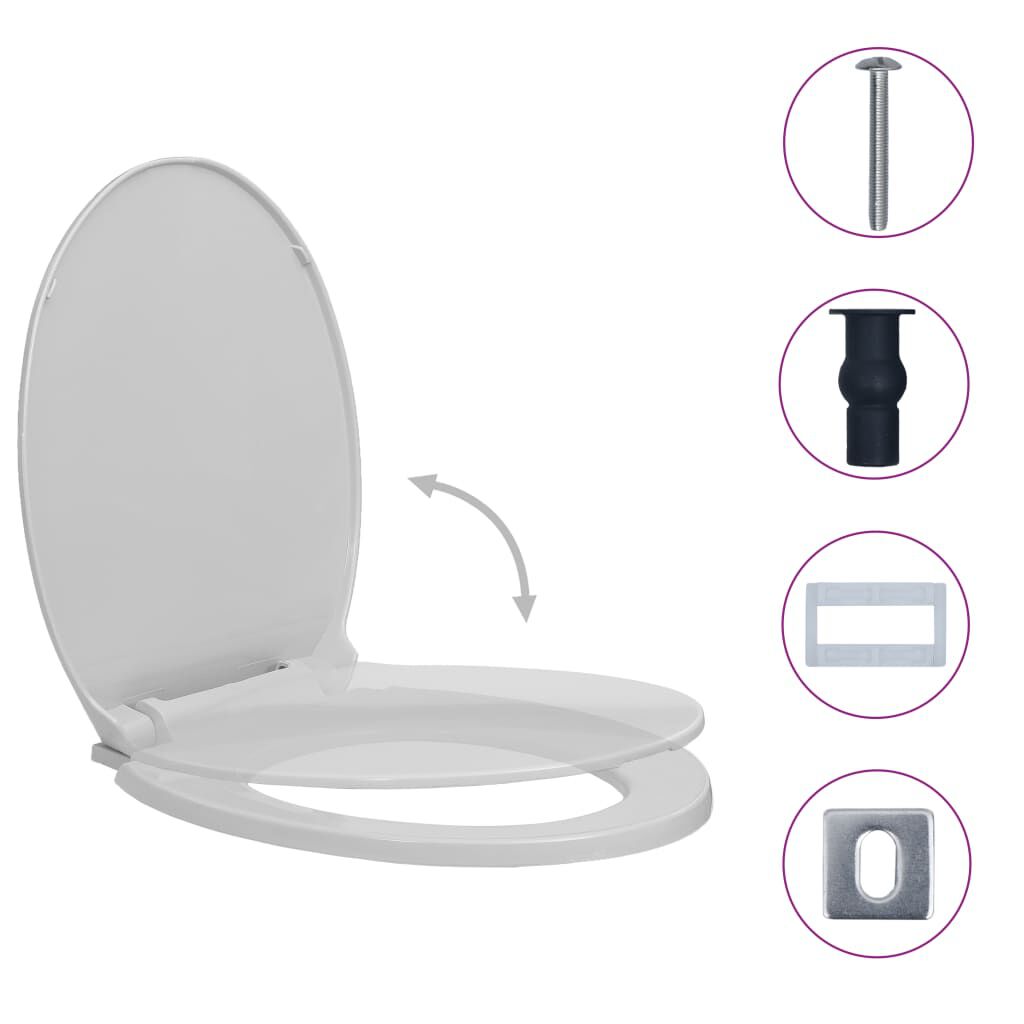 vidaXL Κάλυμμα Λεκάνης με Soft Close &amp; Quick Release Οβάλ Ανοιχτό Γκρι