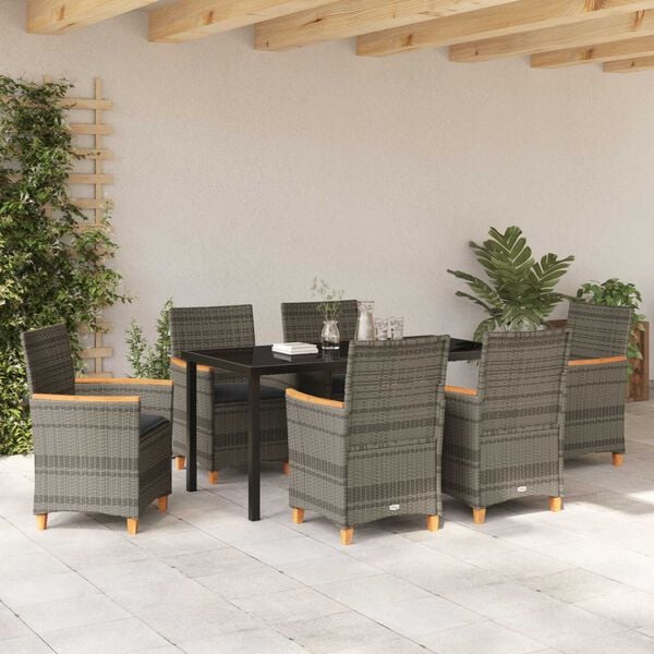 vidaXL Σέτ φαγητού για κήπο 7 pcs Γκρι συνθετικό ρατάν