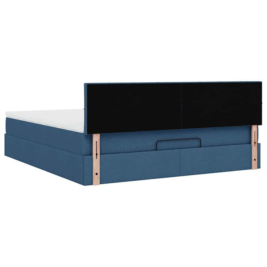 vidaXL Οθωμανικό κρεβάτι με στρώμα & LEDs Μπλε 180x200cm ύφασμα