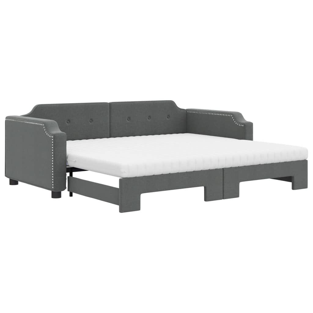 vidaXL Καναπές Κρεβάτι Συρόμενος Σκούρο γκρι 90x190 εκ Ύφασμα Στρώματα