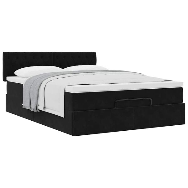 vidaXL Οθωμανικό κρεβάτι με στρώμα Μαύρο 140x190cm Βελούδο