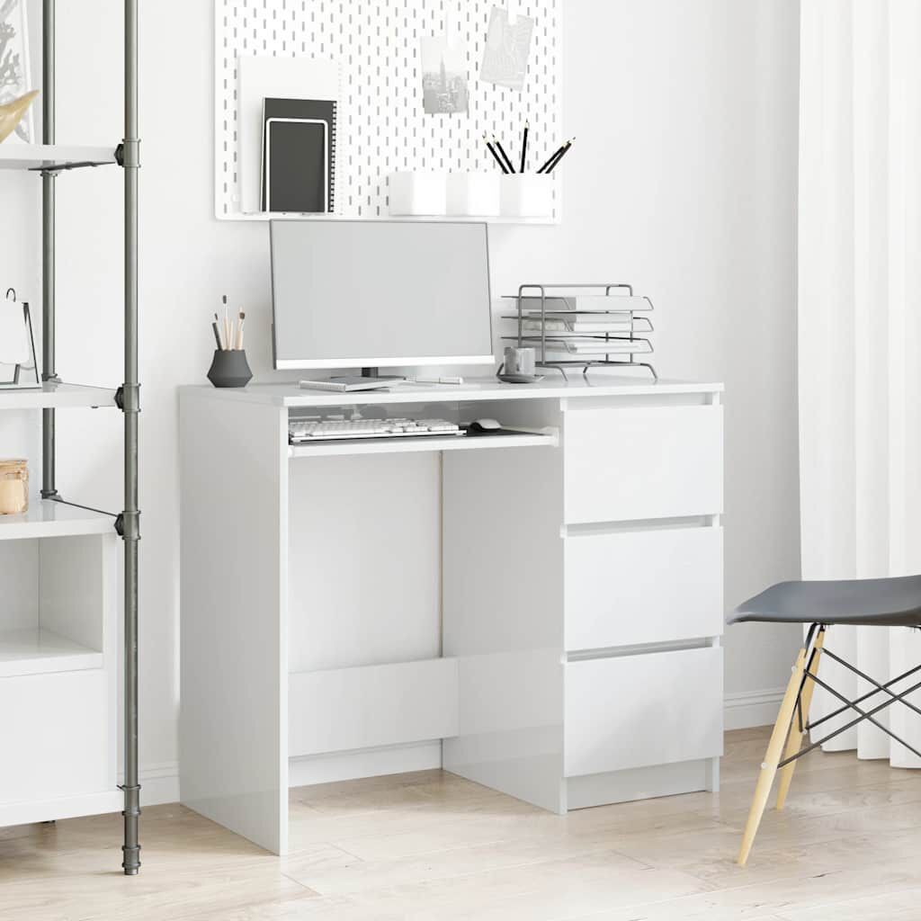 vidaXL Γραφείο Γυαλιστερό Λευκό 90 x 45 x 76 εκ. από Επεξ. Ξύλο